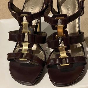 Calvin Klein Brown Leather Sandals w/ heel/